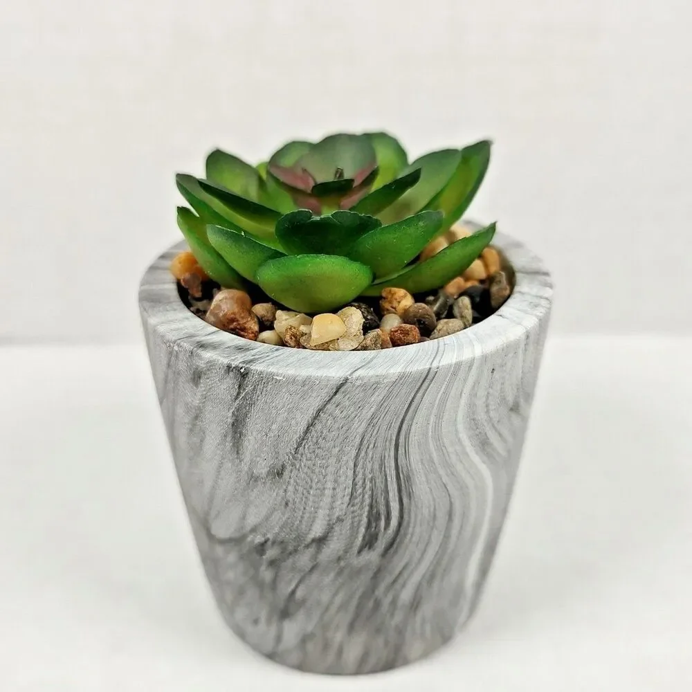 Mini Potted Plant Artificial Succulent Faux Marble 3.5